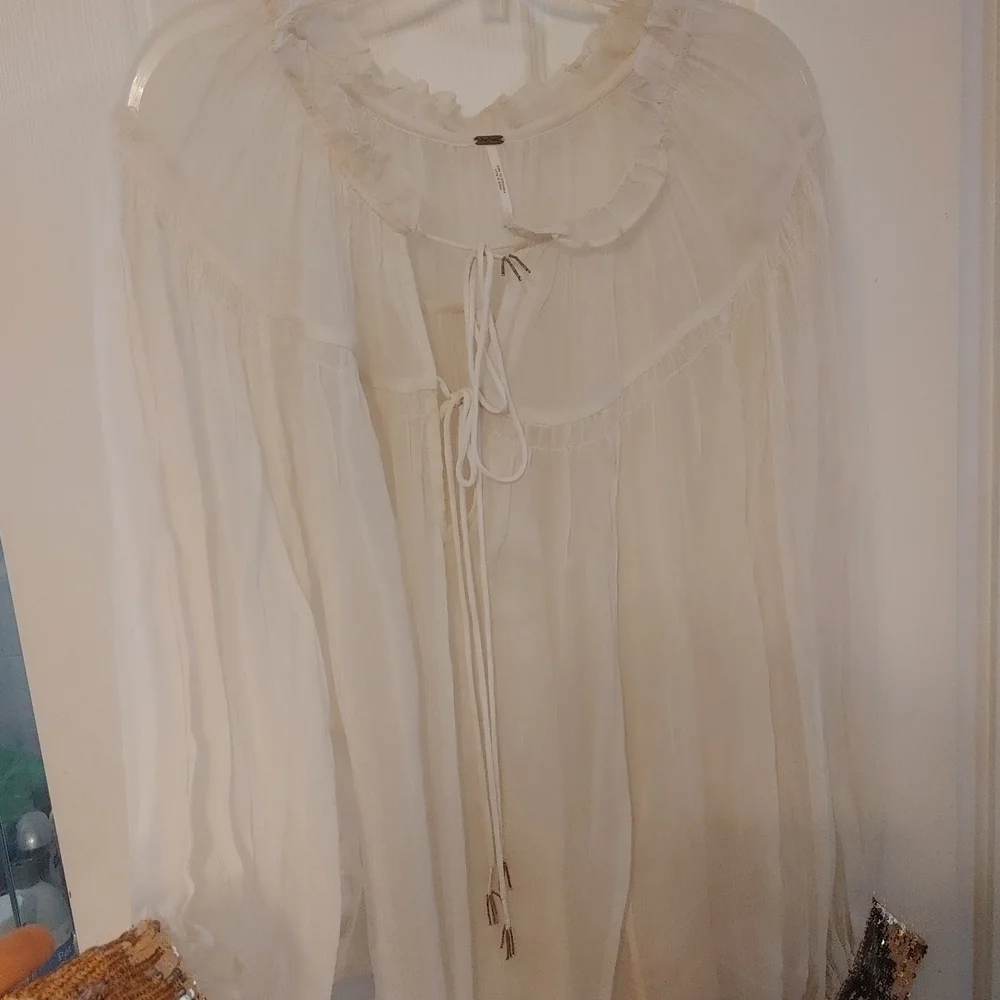 Free People Cream Ruffle Blouse - Picture 1 of 5
